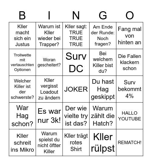 4k Challenge Bingo Card