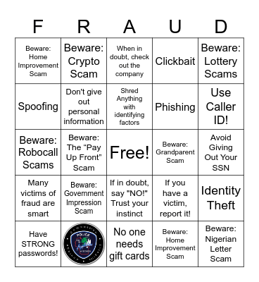 Scam Bingo Card