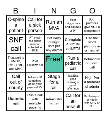 EMS Stan County Bingo Card