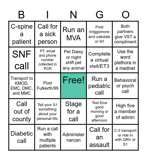 EMS Stan County Bingo Card