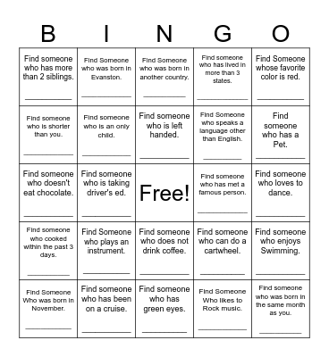 Find Someone Who Bingo Card
