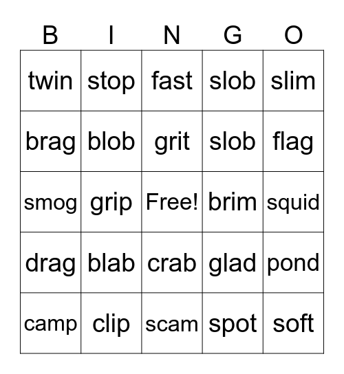 Lesson 38b Bingo Card
