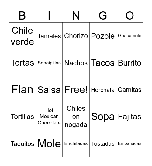 HIspanic Heritage Month Bingo Card