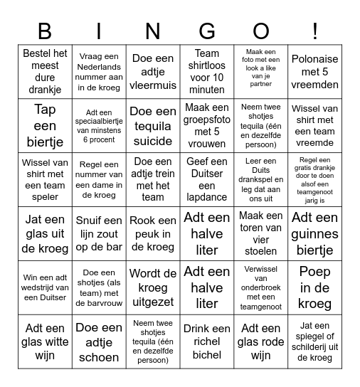 Kroegentocht TKBU Bingo Card