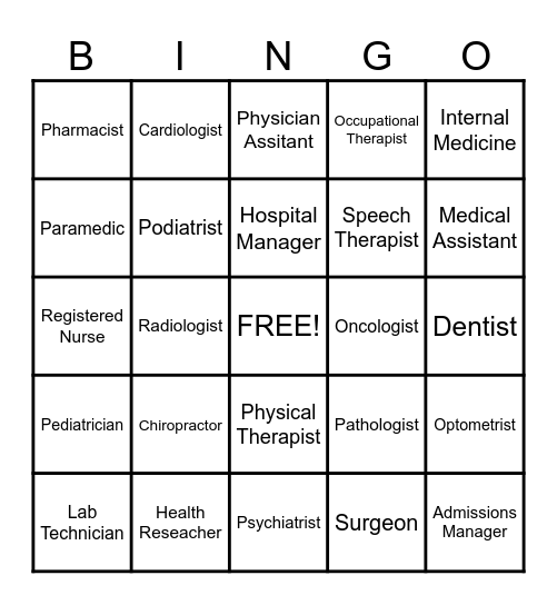 Medical Bingo! Bingo Card