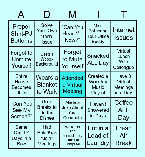 Work From Home Bingo Card