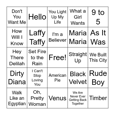 Billboard #1 Songs Bingo Card