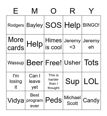 Social Hour Bingo Card