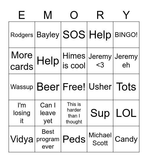 Social Hour Bingo Card