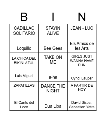 BINGO MUSICAL Bingo Card