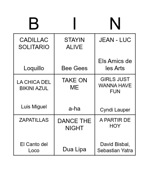 BINGO MUSICAL Bingo Card