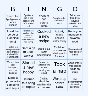 This week at SZ Bingo Card