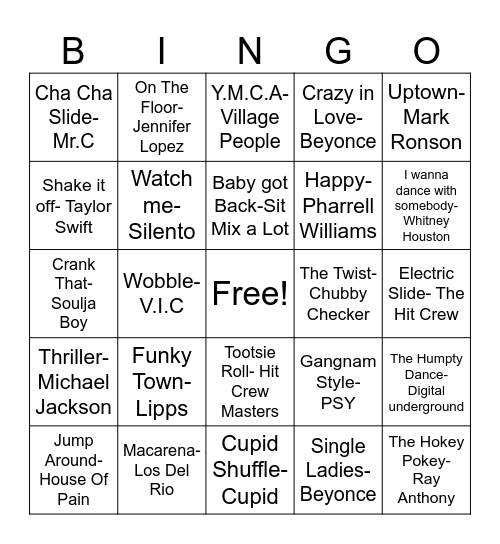 You Know You Wanna Dance Bingo Card