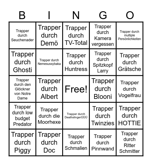 Wir lieben Trapper Bingo Card