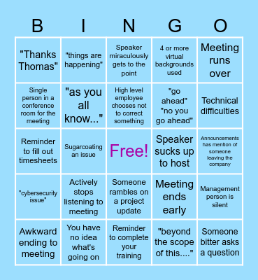 Staff Meeting Bingo Card