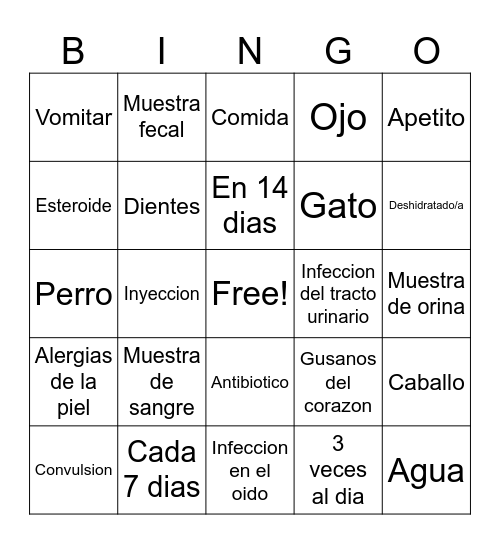 A Day as a Bilingual Veterinarian Bingo Card