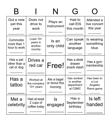 Find Someone Who… BINGO! Bingo Card
