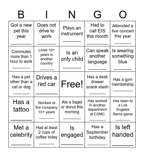 Find Someone Who… BINGO! Bingo Card
