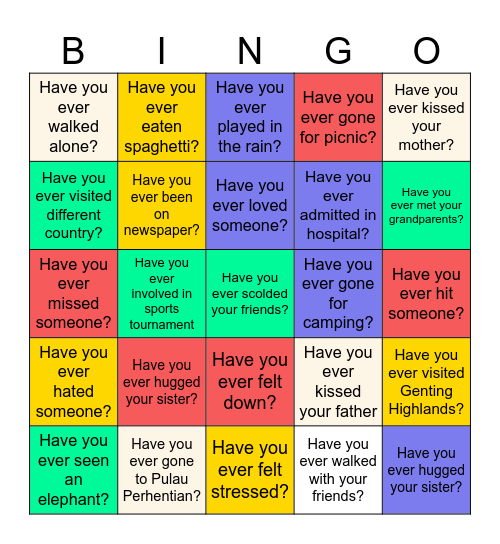 Have you ever ? Bingo Card