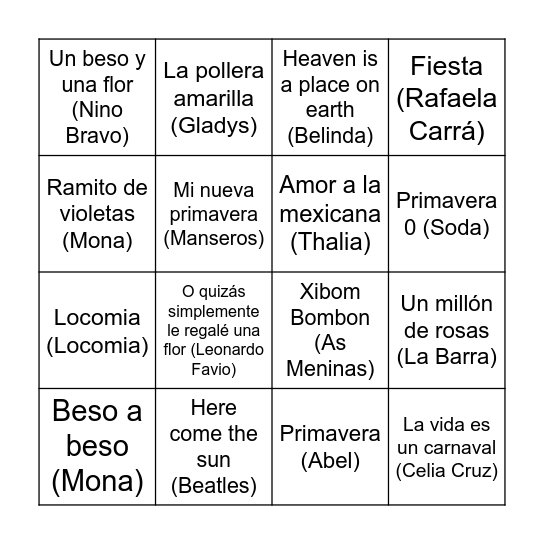 Bingo Primaveral Bingo Card