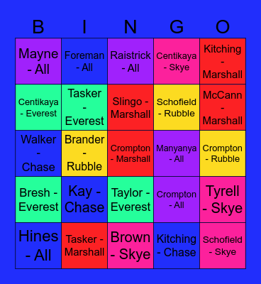 Sunday 5th September Bingo Card