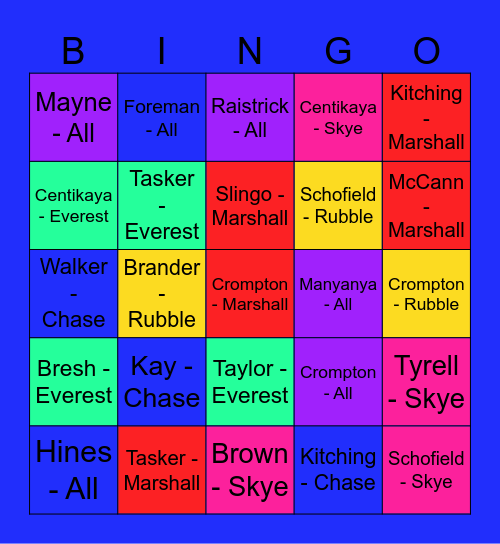 Wednesday 6th September Bingo Card