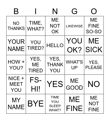 ASL GREETINGS Bingo Card