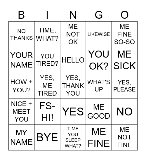 ASL GREETINGS Bingo Card