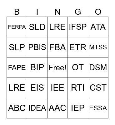 Acronyms Bingo Card