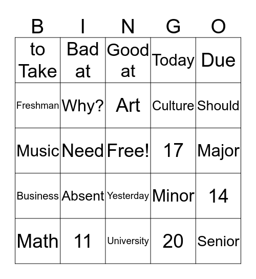 Untitled Bingo Card