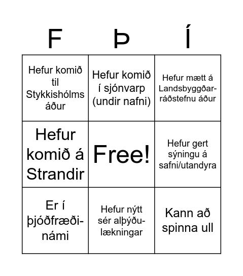 Landsbyggðarráðstefna #1 Bingo Card