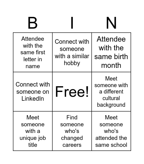 BUSA Networking Bingo Card