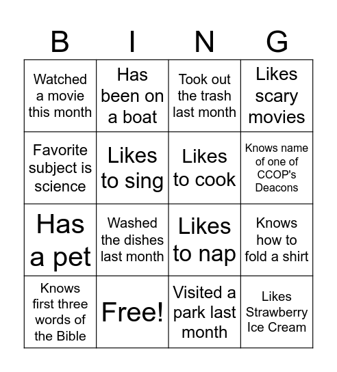 People Bingo Card