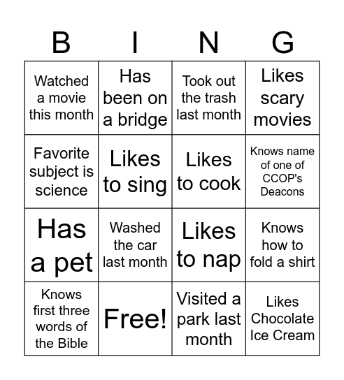 People Bingo Card