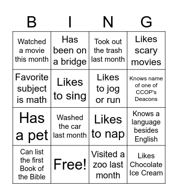 People Bingo Card