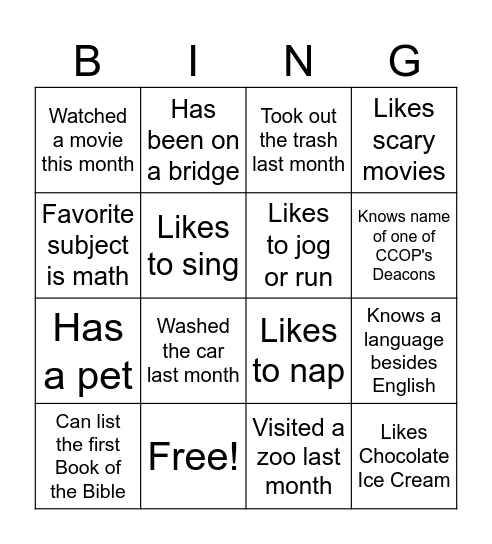 People Bingo Card