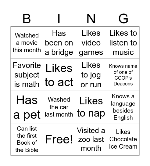 People Bingo Card