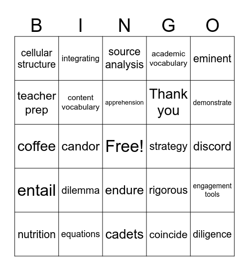 Professional Development Bingo Card