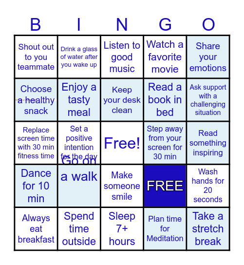 BWELL Bingo Card