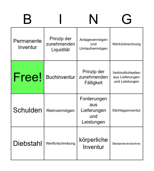 Inventur/ Inventar Bingo Card