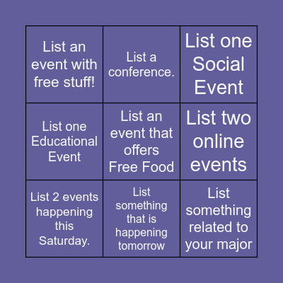 commUnity @ the U! Bingo Card