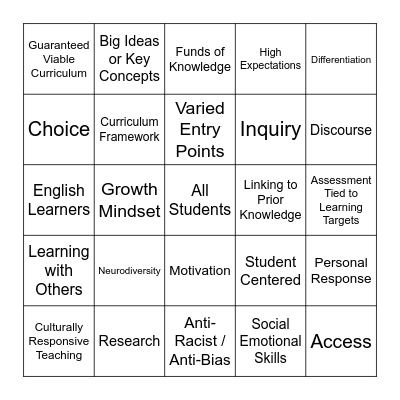 SCIENCE OF TEACHING BINGO Card