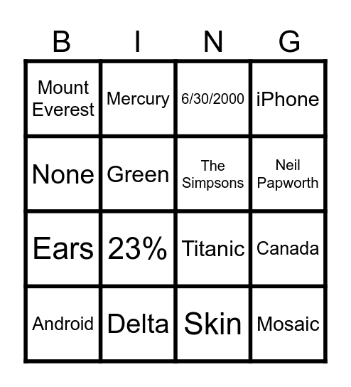 Untitled Bingo Card