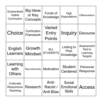 Science of Teaching Bingo Card