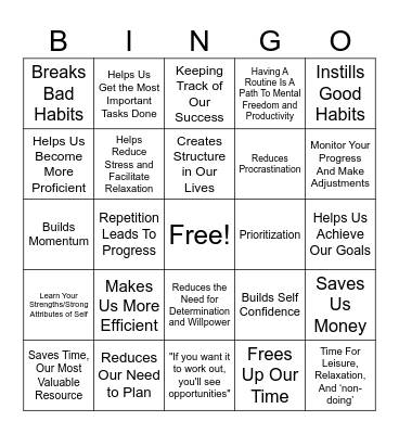 Daily Routine Benefits Bingo Card