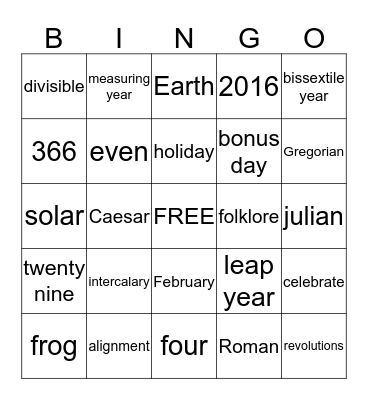 Leap Year Bingo Card