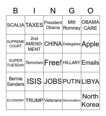 Repubican Debate Bingo Card