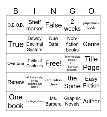 Library Orientation Bingo Card