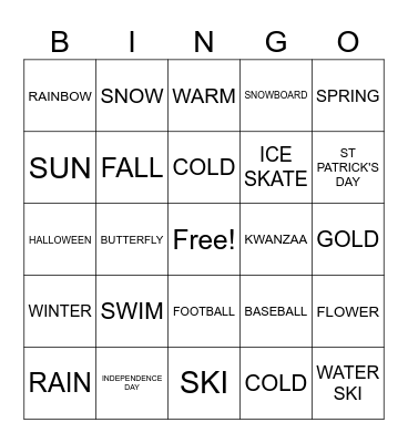 Seasons and Weather Bingo Card