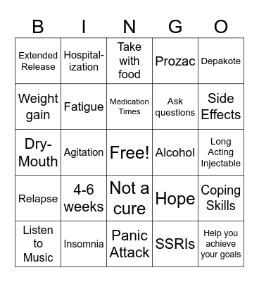 Medication  Education Bingo Card